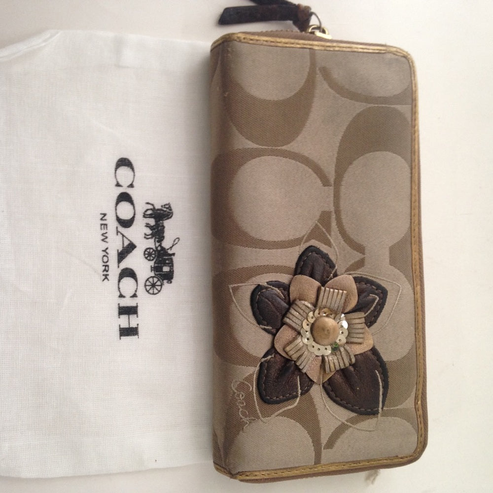 Coach CC Monogram, Brown with Gold Leather Trim,