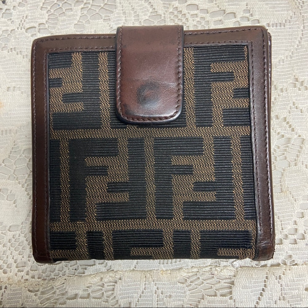 Fendi Italy, Zucca Pattern Unisex Compact Wallet 4.5in x 4.5in