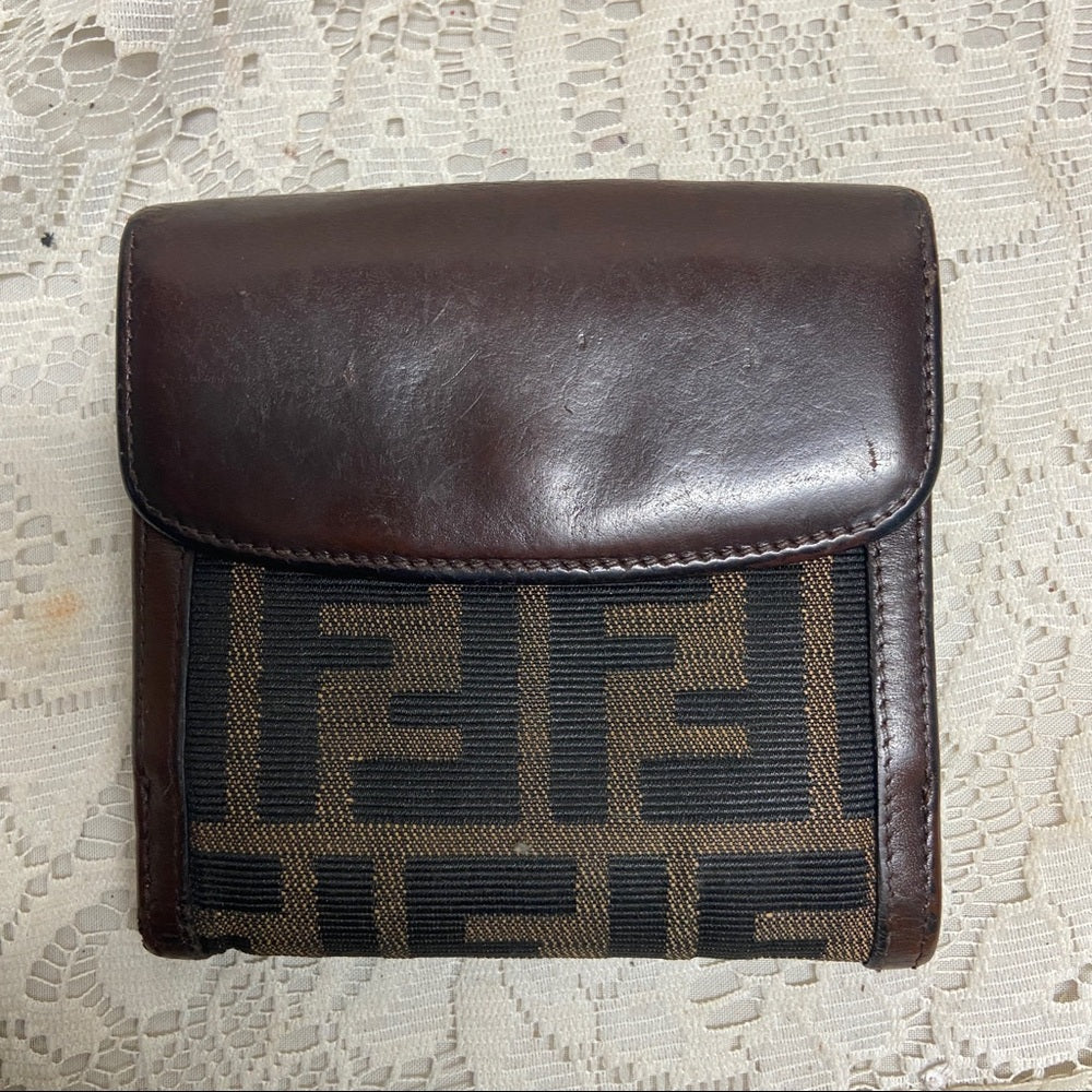 Fendi Italy, Zucca Pattern Unisex Compact Wallet 4.5in x 4.5in