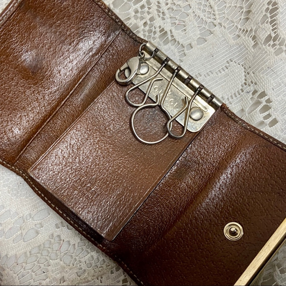 Gucci Brown Mono 4-Hooks Key Case 3.5in x 2.5in