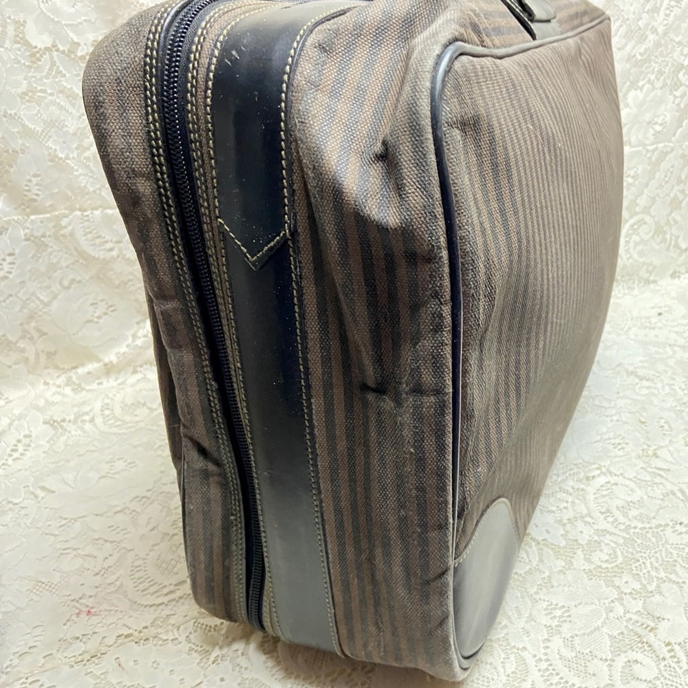Vintage, Rare Fendi Pequin Stripes Coated Canvas Large Luggage 23inx14inx7in