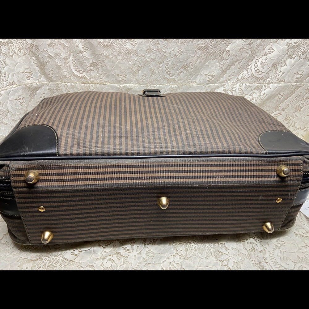 Vintage, Rare Fendi Pequin Stripes Coated Canvas Large Luggage 23inx14inx7in