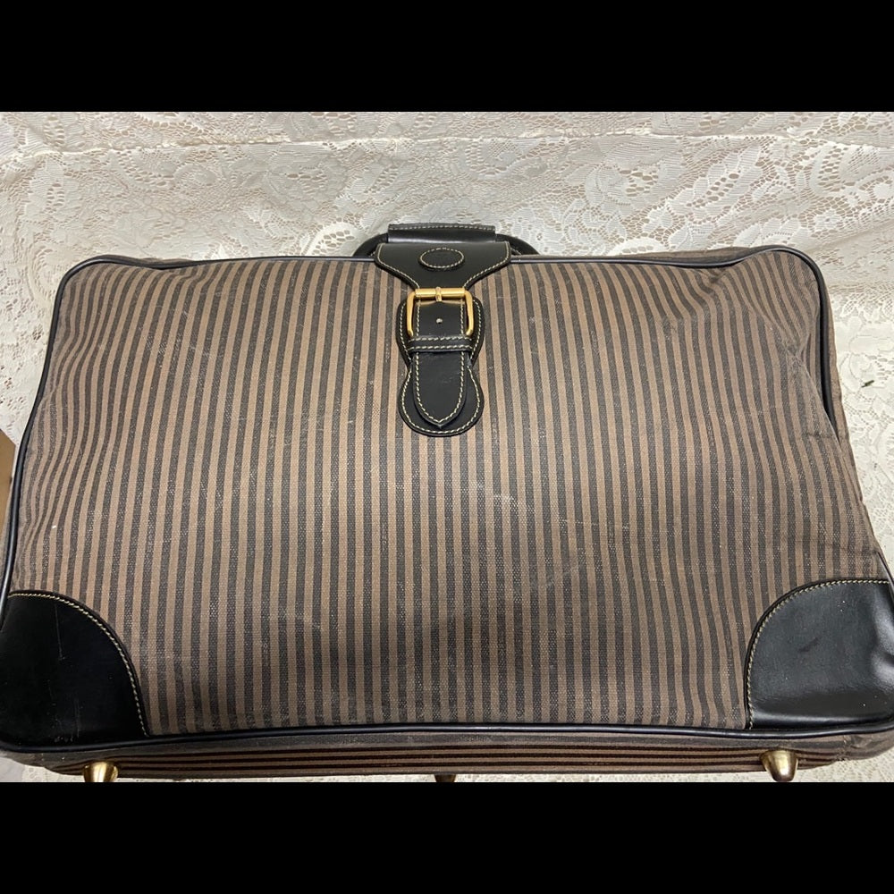 Vintage, Rare Fendi Pequin Stripes Coated Canvas Large Luggage 23inx14inx7in
