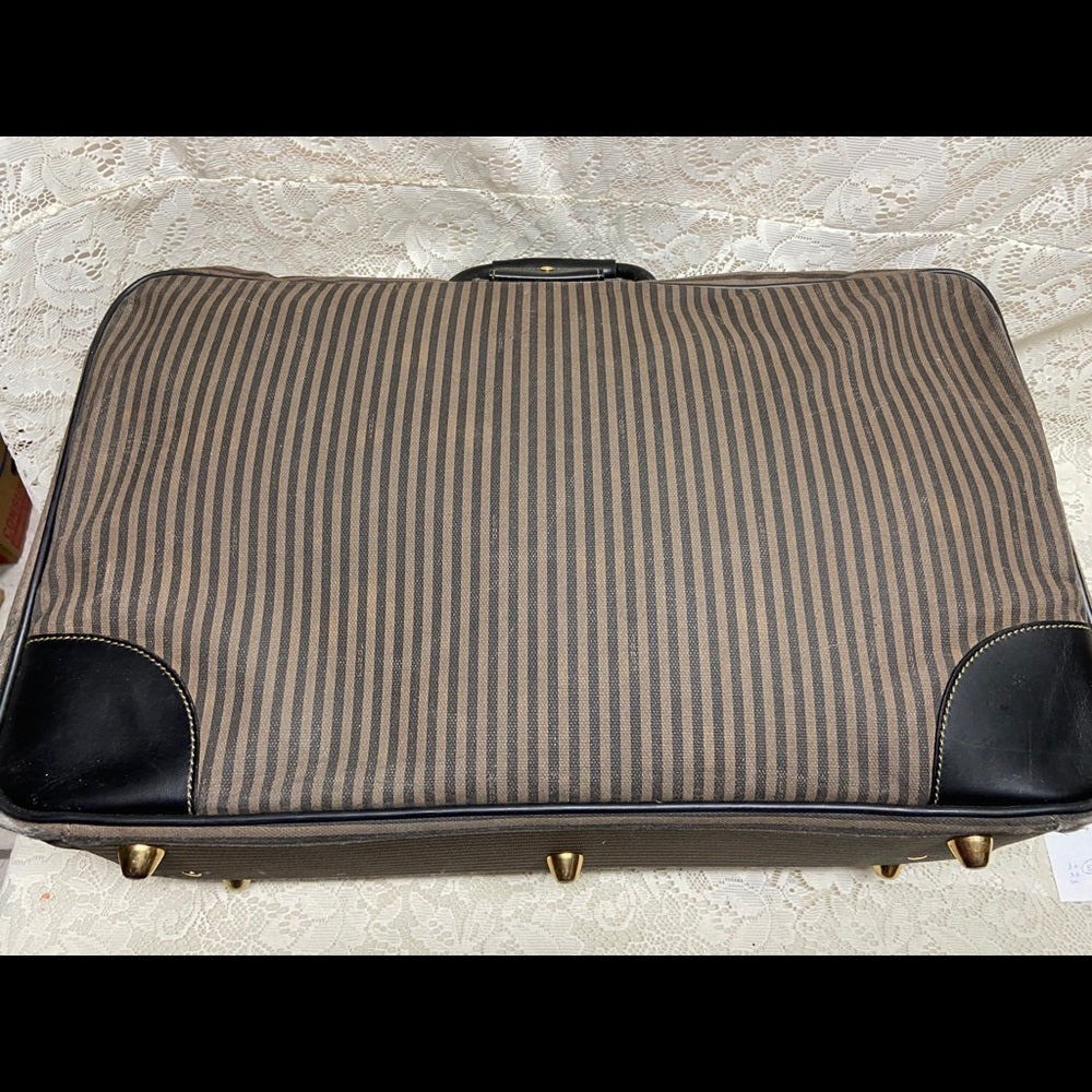 Vintage, Rare Fendi Pequin Stripes Coated Canvas Large Luggage 23inx14inx7in