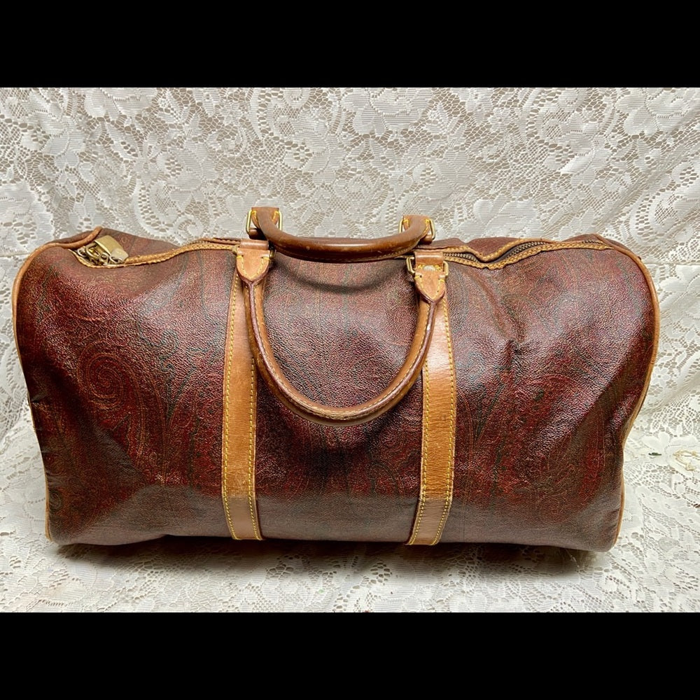 Vintage, Rare Etro Burgundy Coated Canvas Speedy 50 Travel Bag 20in x 10in x 10i