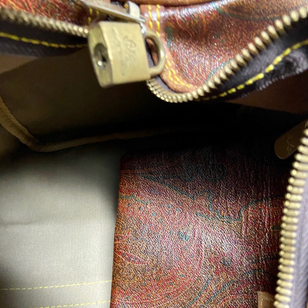Vintage, Rare Etro Burgundy Coated Canvas Speedy 50 Travel Bag 20in x 10in x 10i