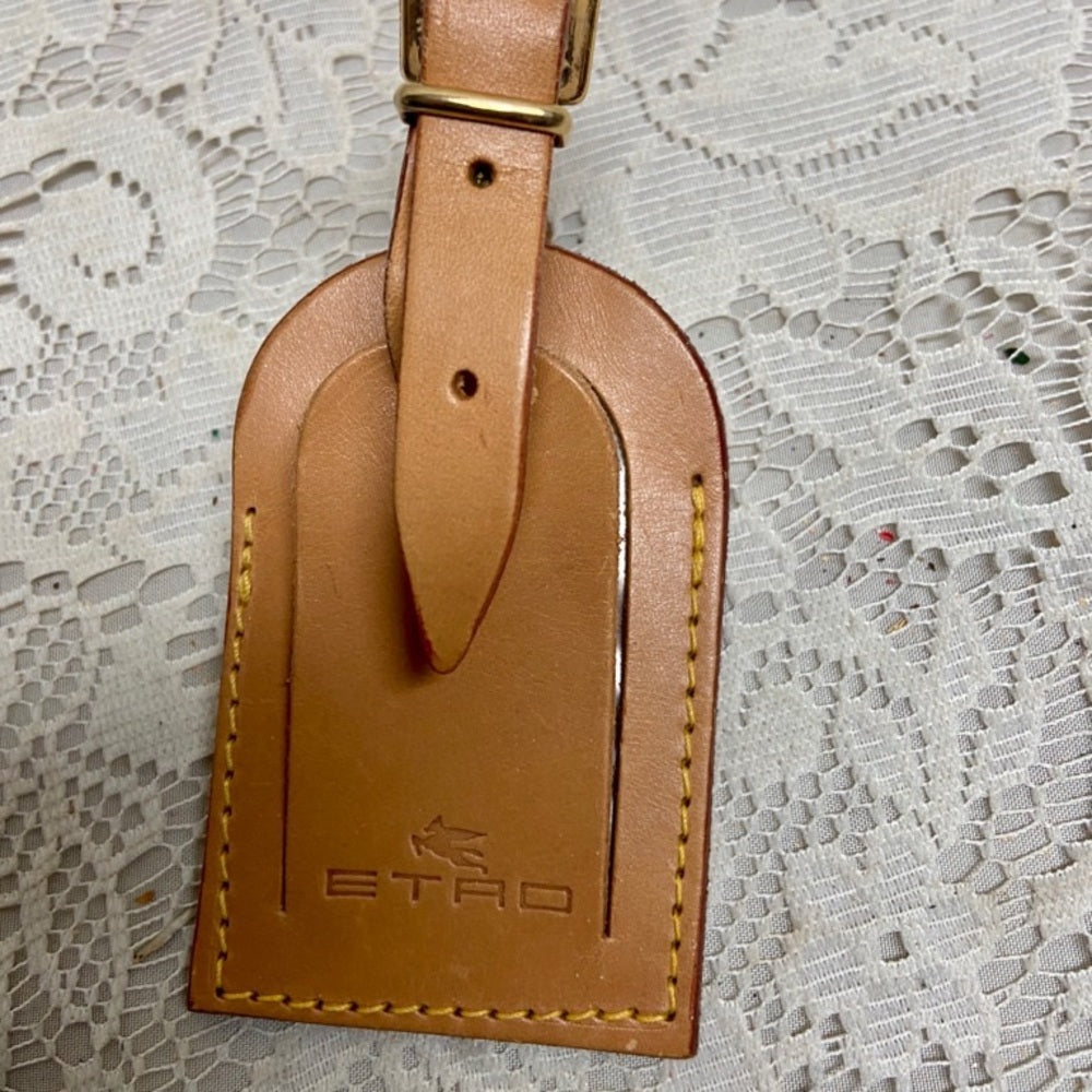 Etro 3.5in x 2.5in Tan Leather Handbag -Luggage Name Tag (A)