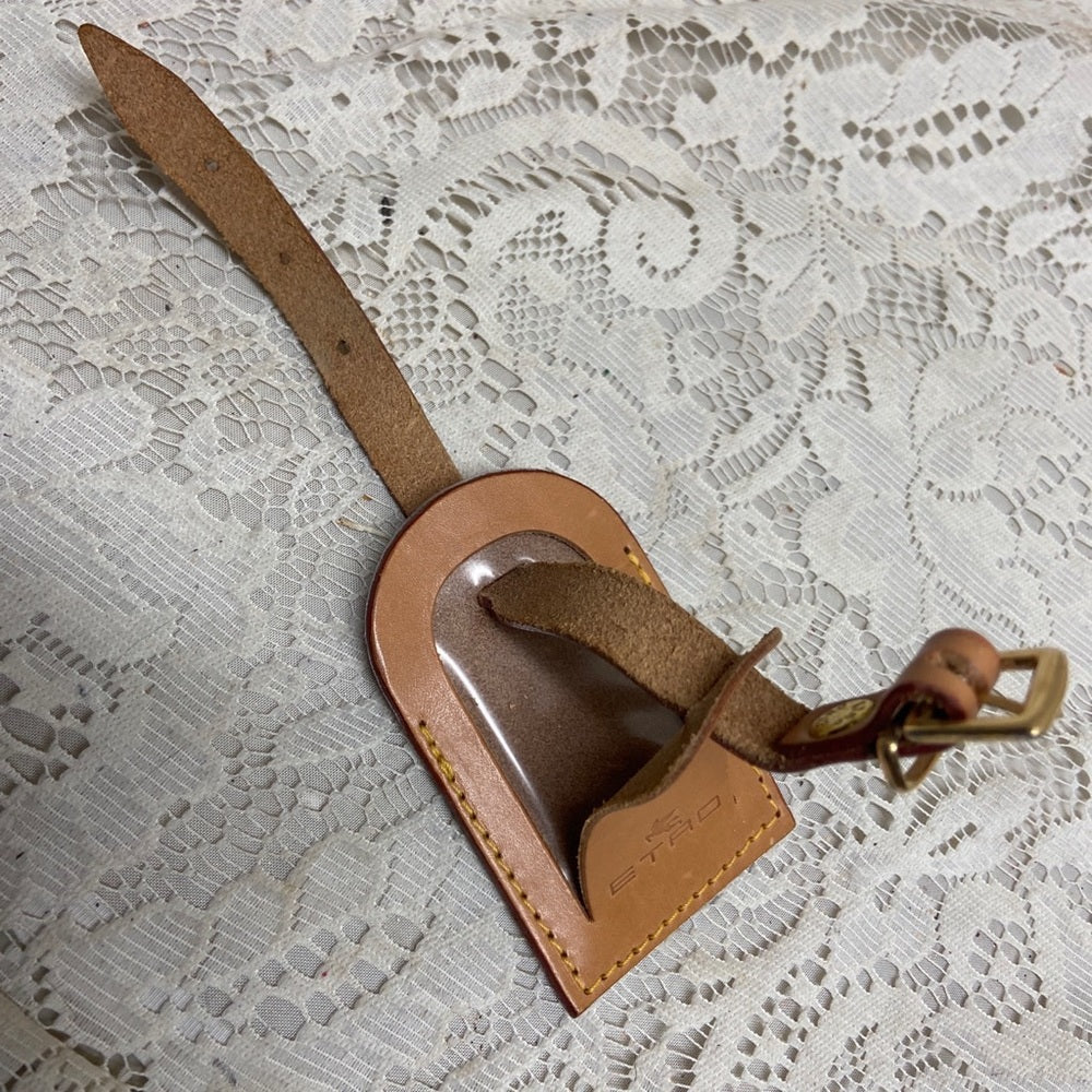 Etro 3.5in x 2.5in Tan Leather Handbag -Luggage Name Tag (A)