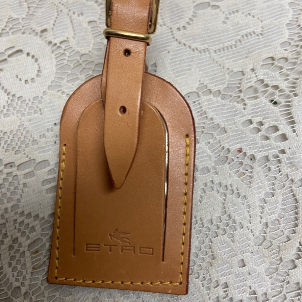 Etro 3.5in x 2.5in Tan Leather Handbag -Luggage Name Tag (A)
