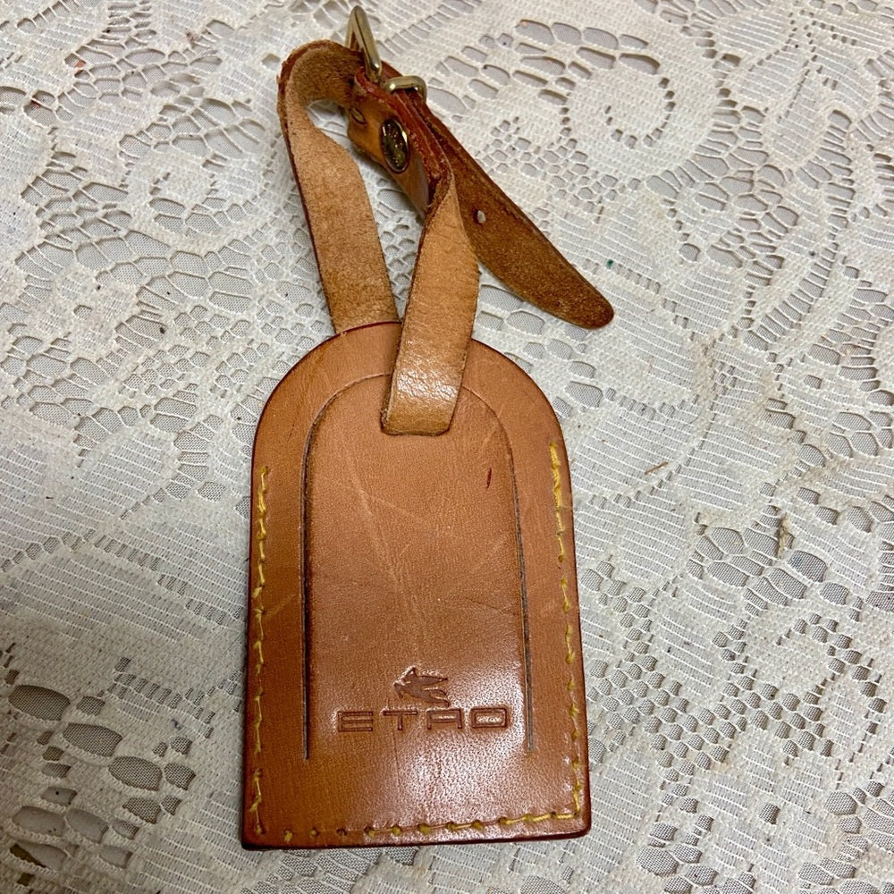 Etro 3.5in x 2.5in Tan Leather Handbag -Luggage Name Tag (B)