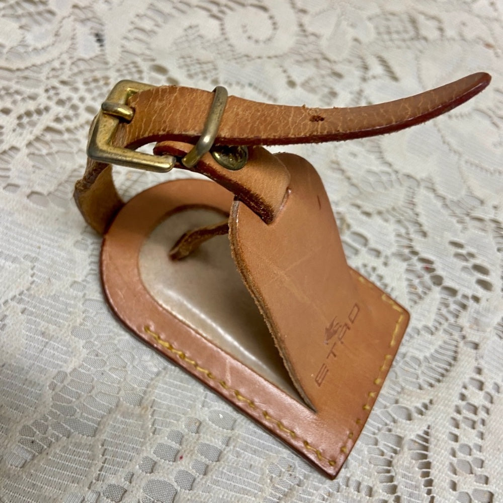 Etro 3.5in x 2.5in Tan Leather Handbag -Luggage Name Tag (B)