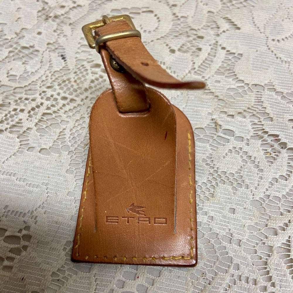 Etro 3.5in x 2.5in Tan Leather Handbag -Luggage Name Tag (B)