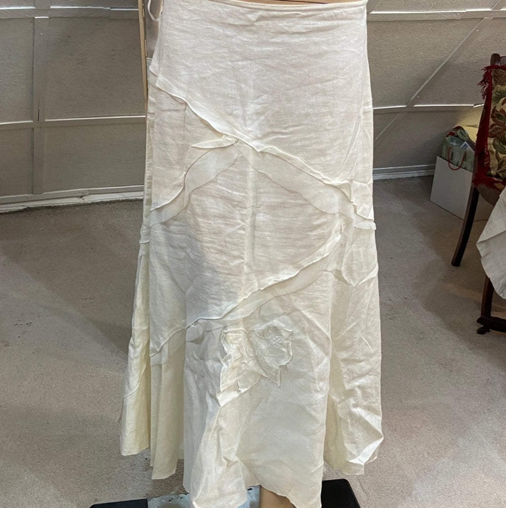 White Beaded Blouse and Linen Skirt Outfit Set