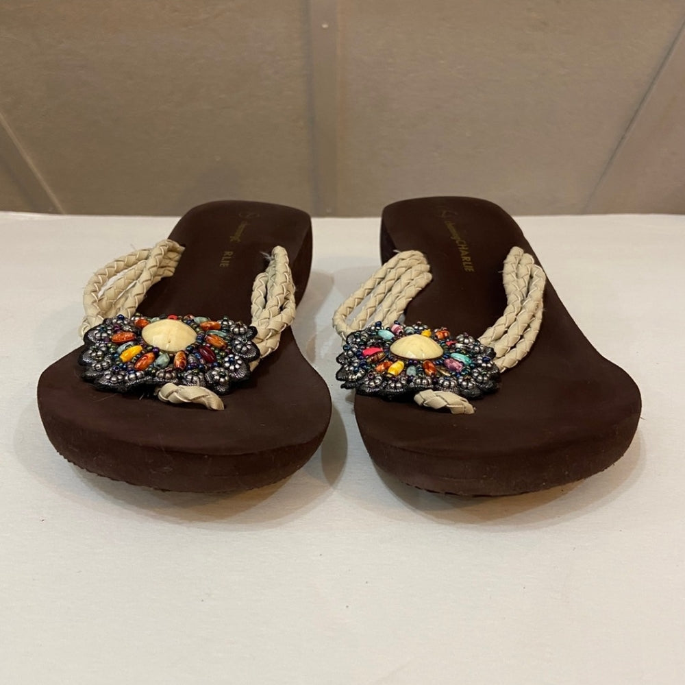 Charming Charlie, Beaded Brown Platform Sandals - Size 7