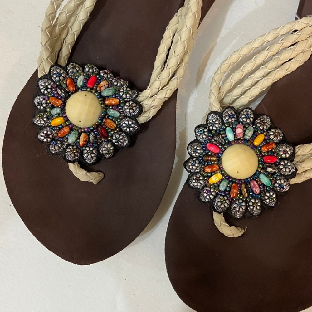 Charming Charlie, Beaded Brown Platform Sandals - Size 7