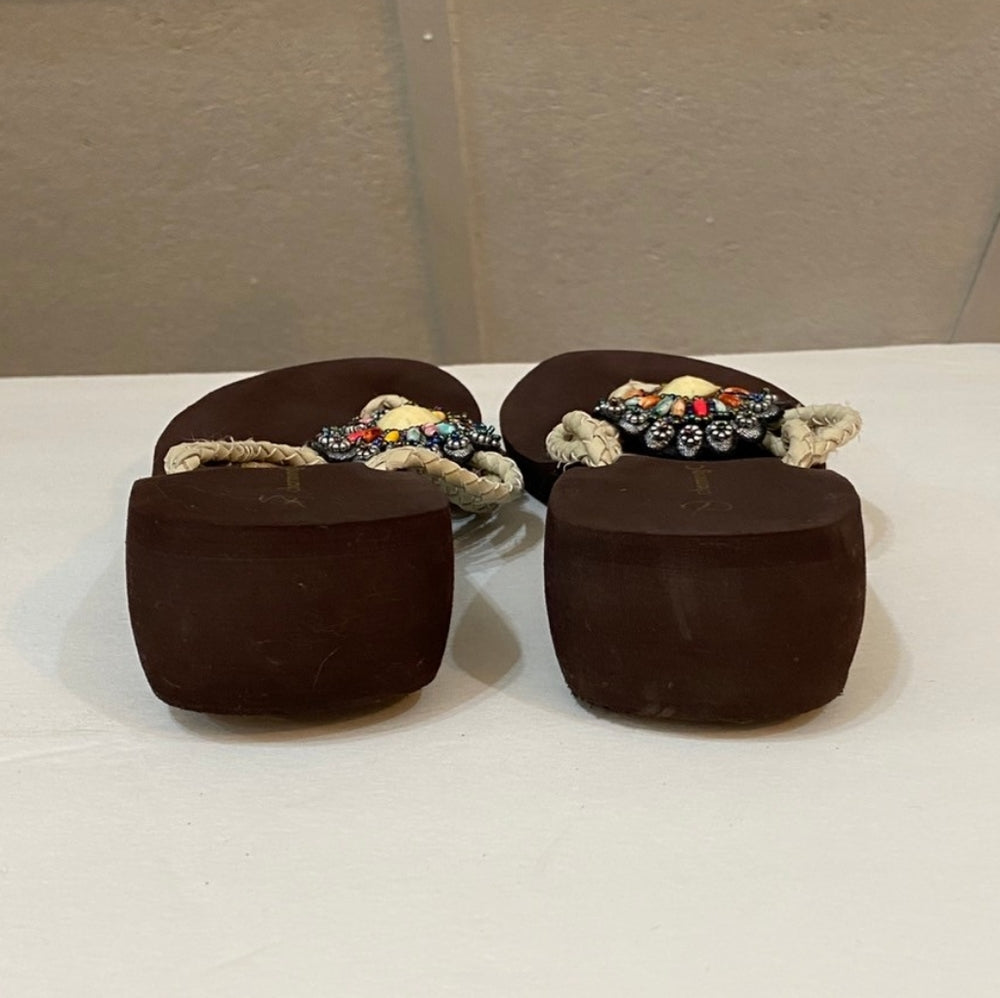 Charming Charlie, Beaded Brown Platform Sandals - Size 7