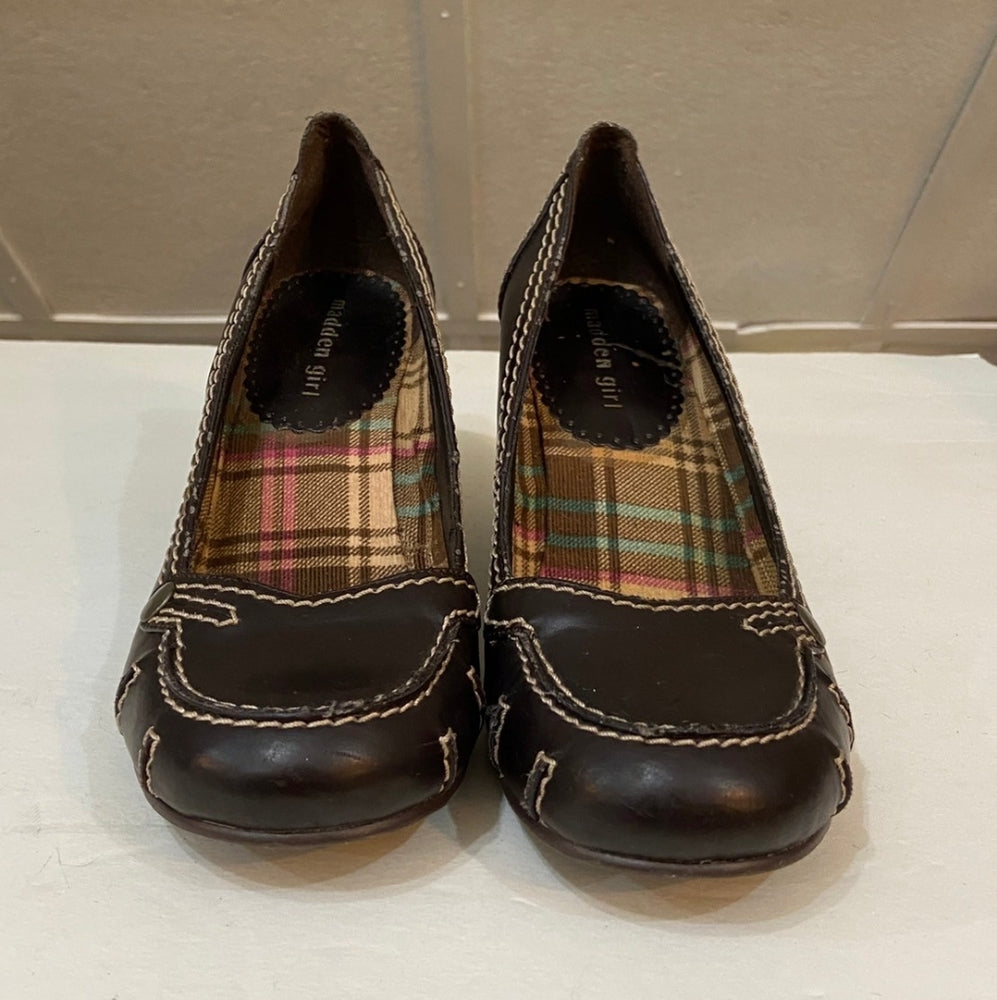 Madden Girl, Brown Leather Wedges - Size 8