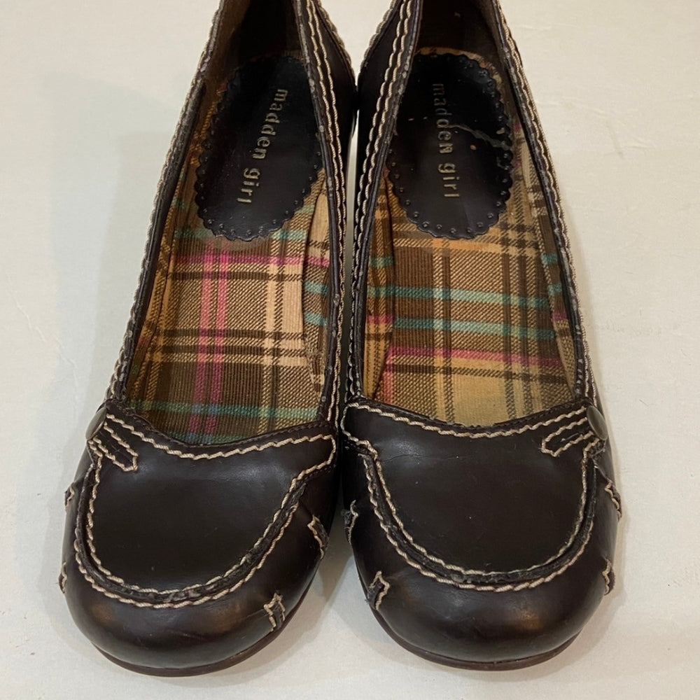 Madden Girl, Brown Leather Wedges - Size 8