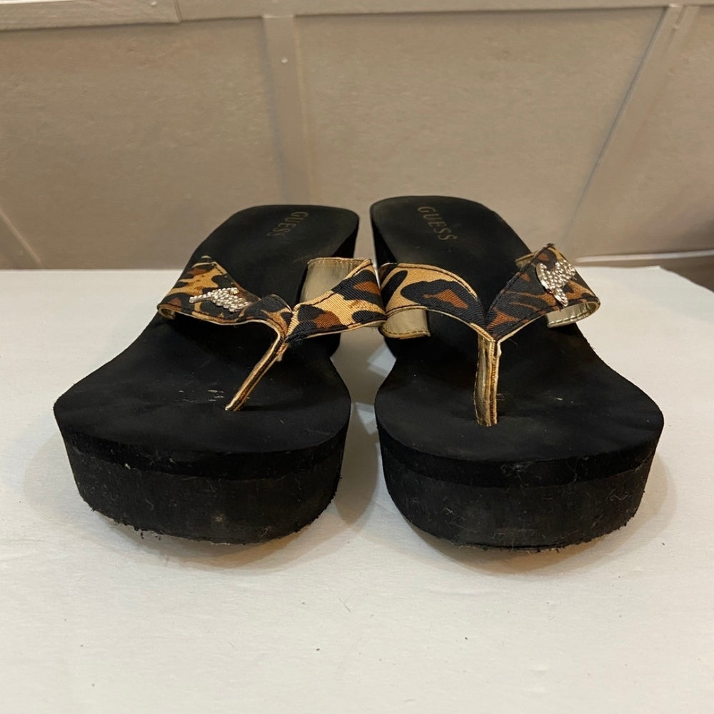 Guess, Animal Print Platform Flip Flops - Size 7.5