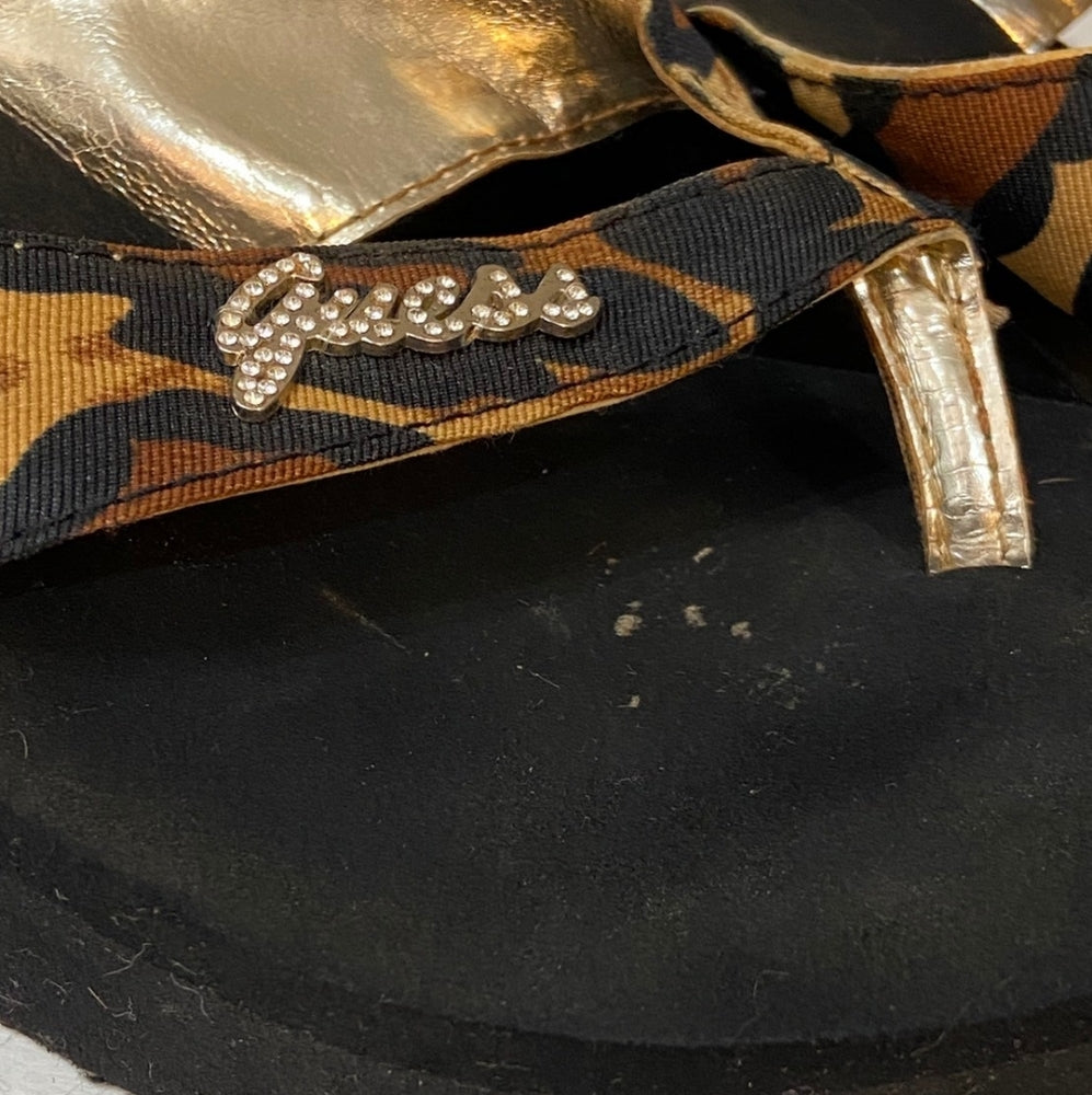 Guess, Animal Print Platform Flip Flops - Size 7.5