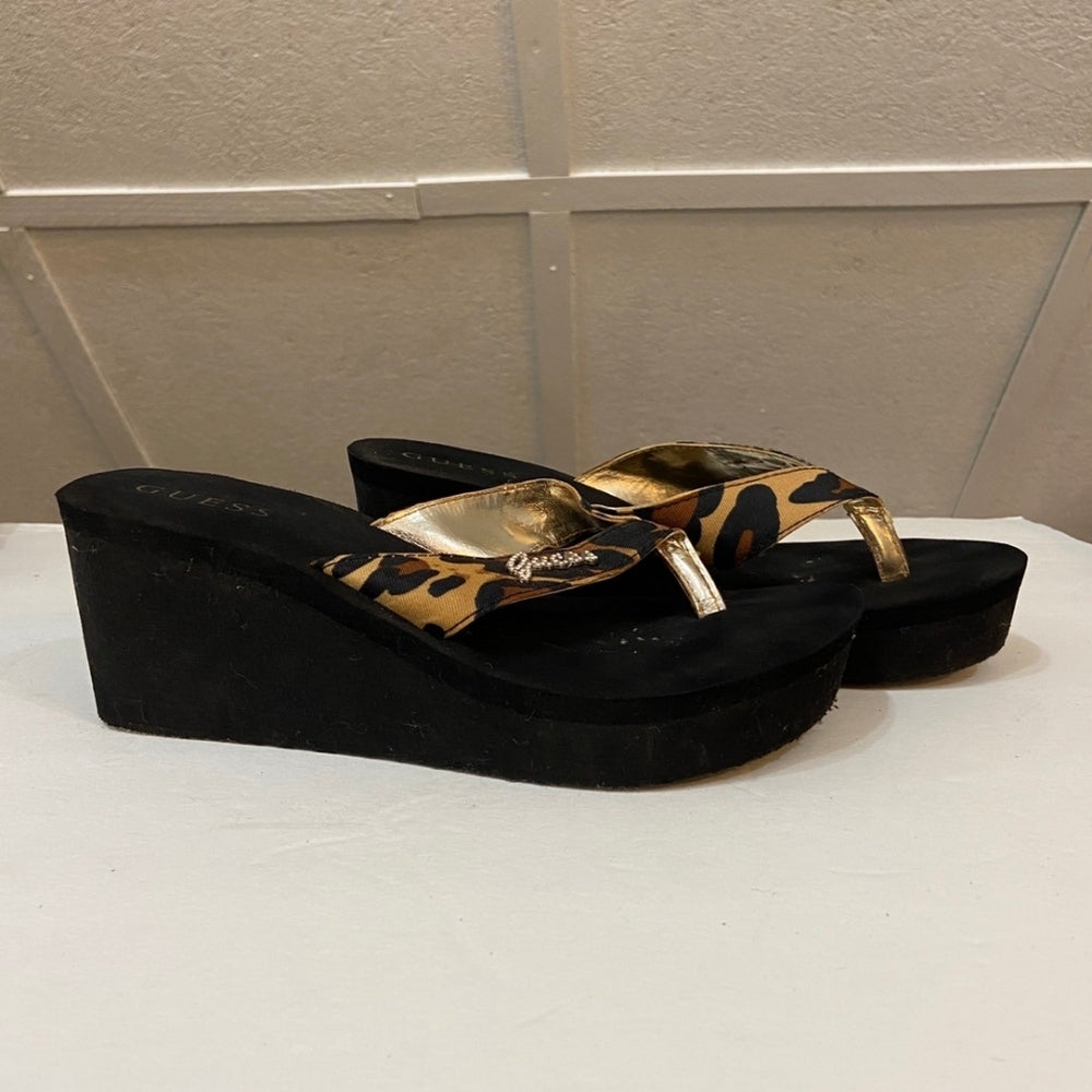 Guess, Animal Print Platform Flip Flops - Size 7.5