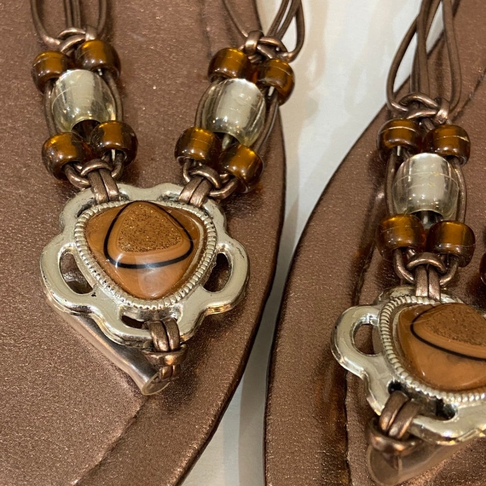 PW Shoe, Copper Beaded Sandals - Size 8