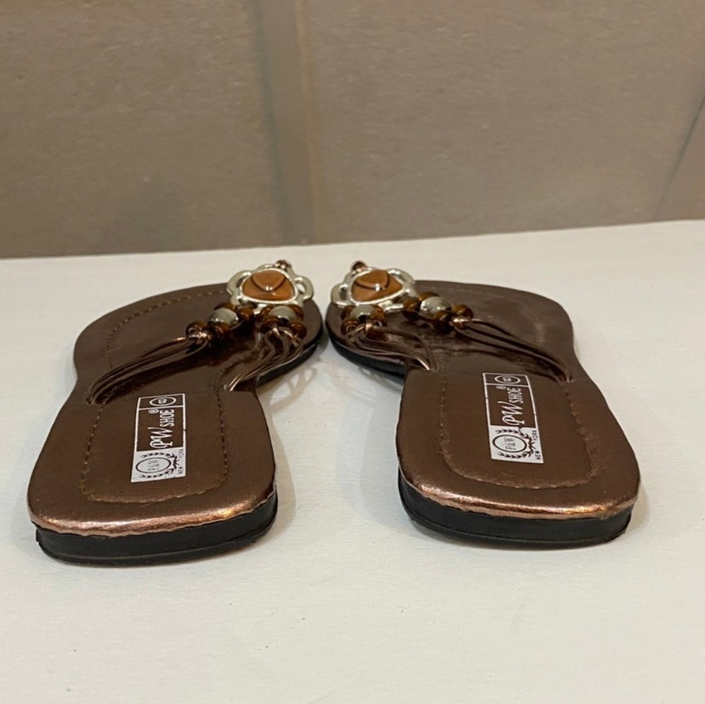 PW Shoe, Copper Beaded Sandals - Size 8