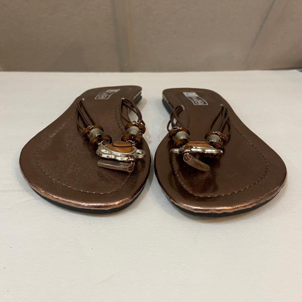 PW Shoe, Copper Beaded Sandals - Size 8