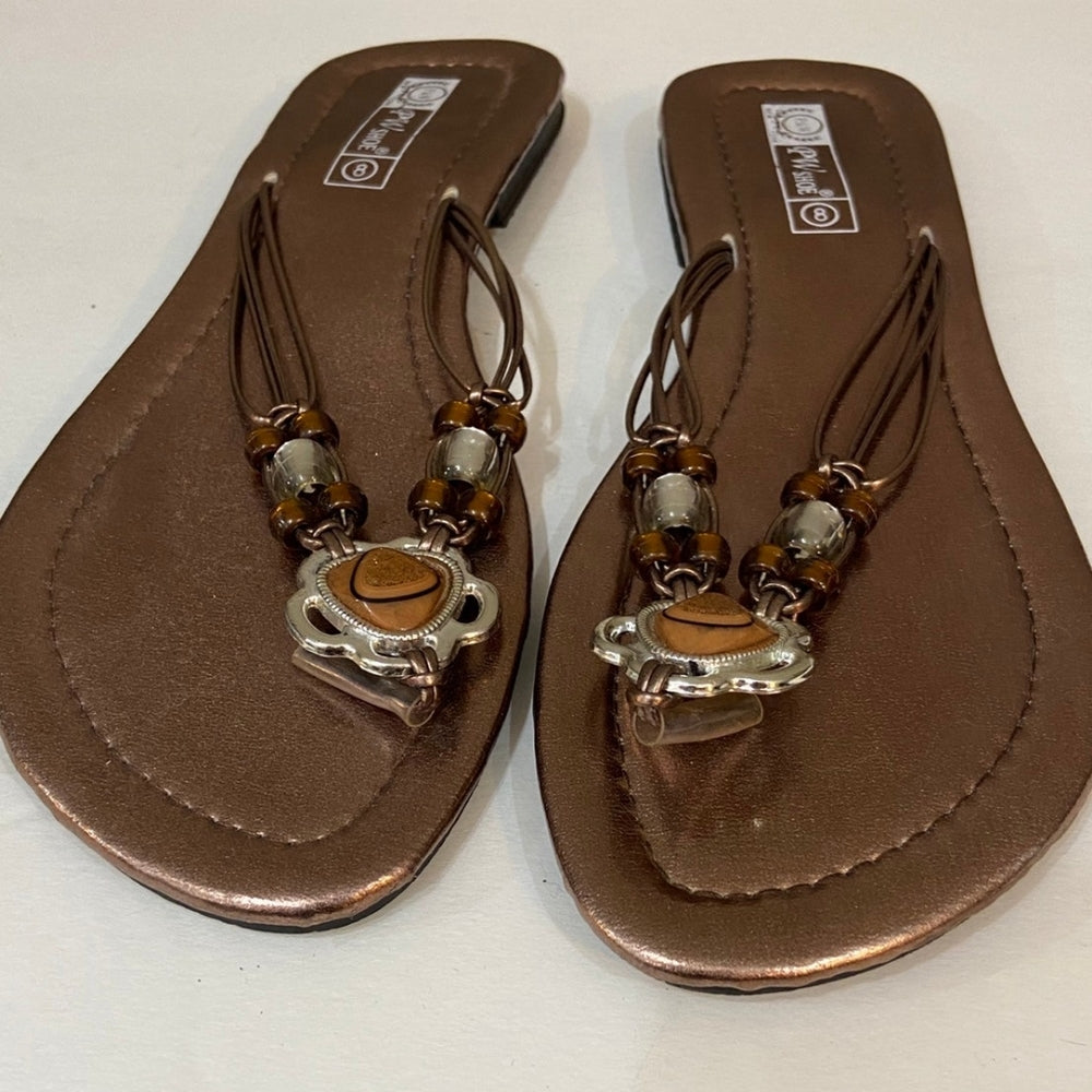 PW Shoe, Copper Beaded Sandals - Size 8