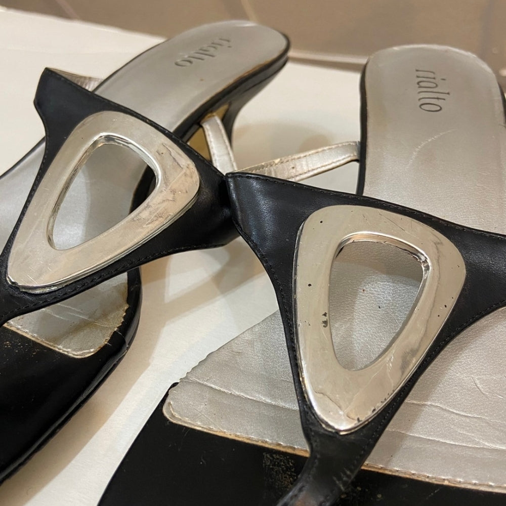 Rialto, Black and Silver Sandals - Size 8.5