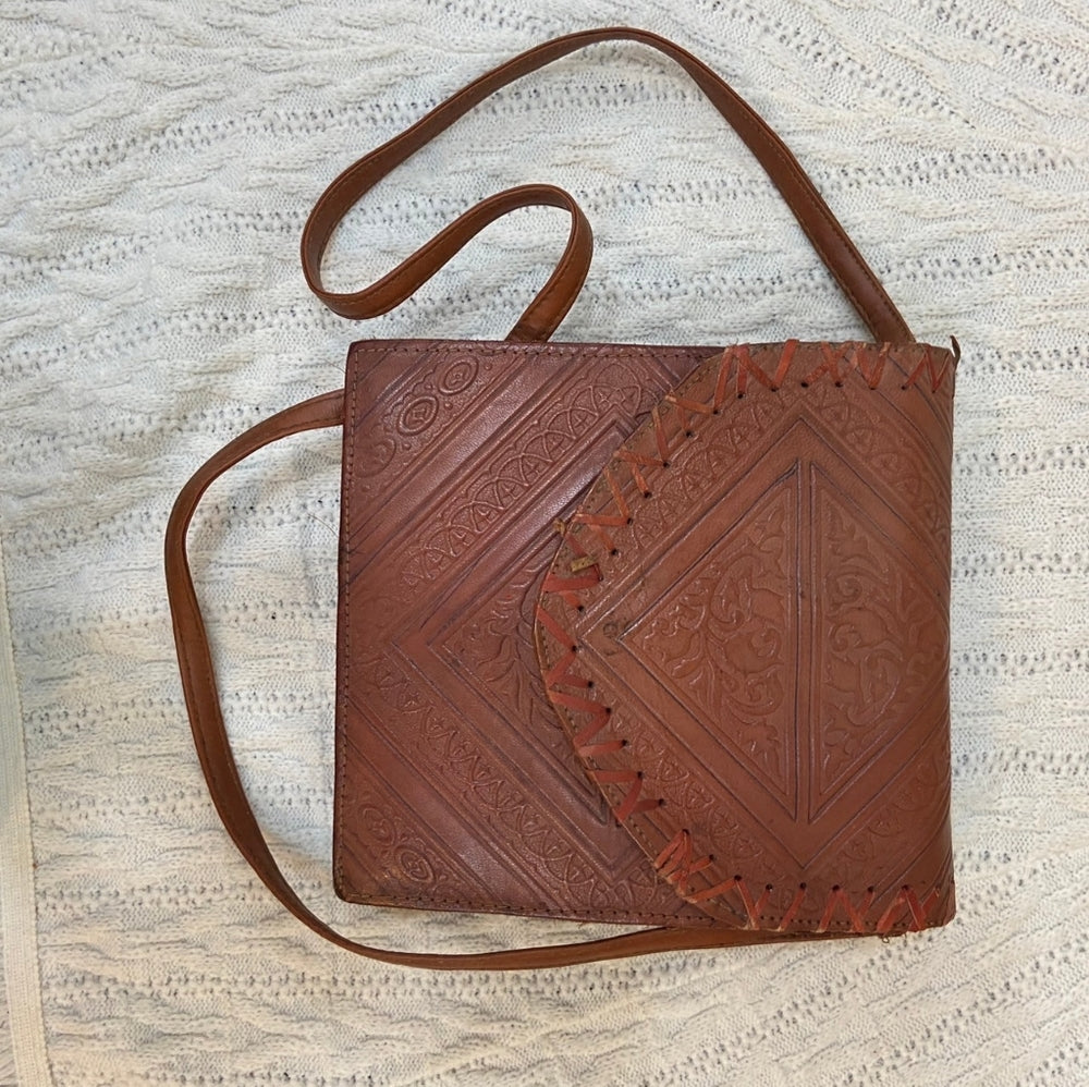 Moroccan Magic, Genuine Tooled Leather Shoulder Bag