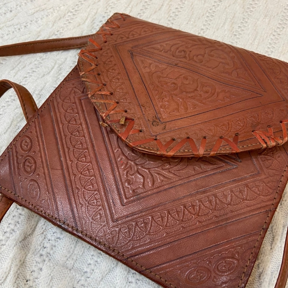 Moroccan Magic, Genuine Tooled Leather Shoulder Bag