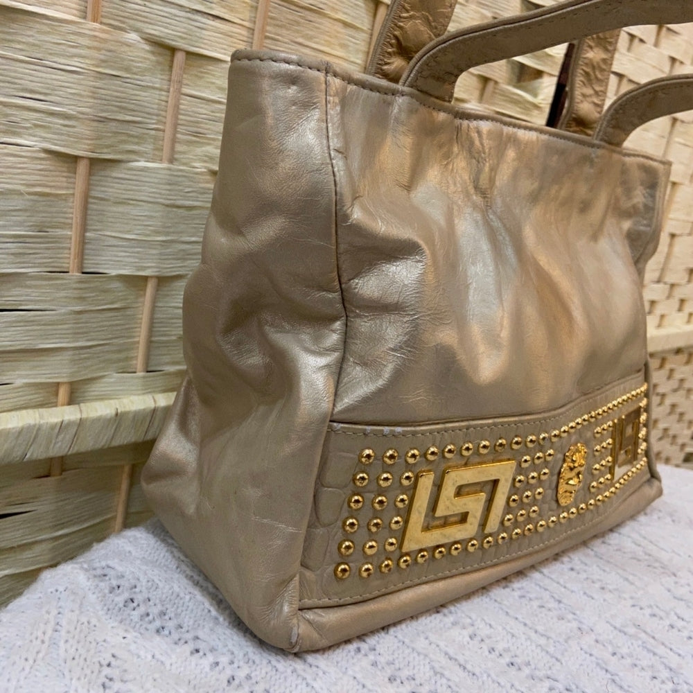 Park Avenue International, Genuine Leather White and Gold Hand Bag