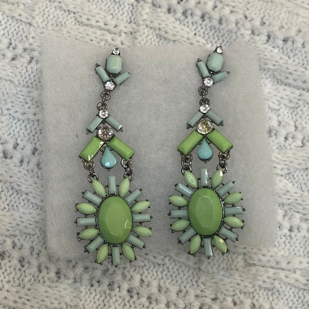 Green, Chandelier Dangling Pierced Earrings