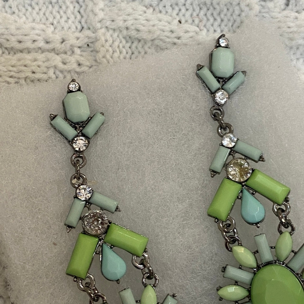 Green, Chandelier Dangling Pierced Earrings
