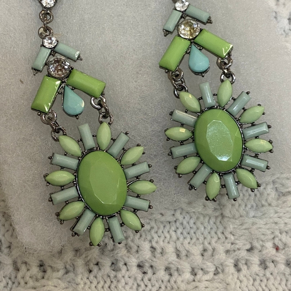Green, Chandelier Dangling Pierced Earrings