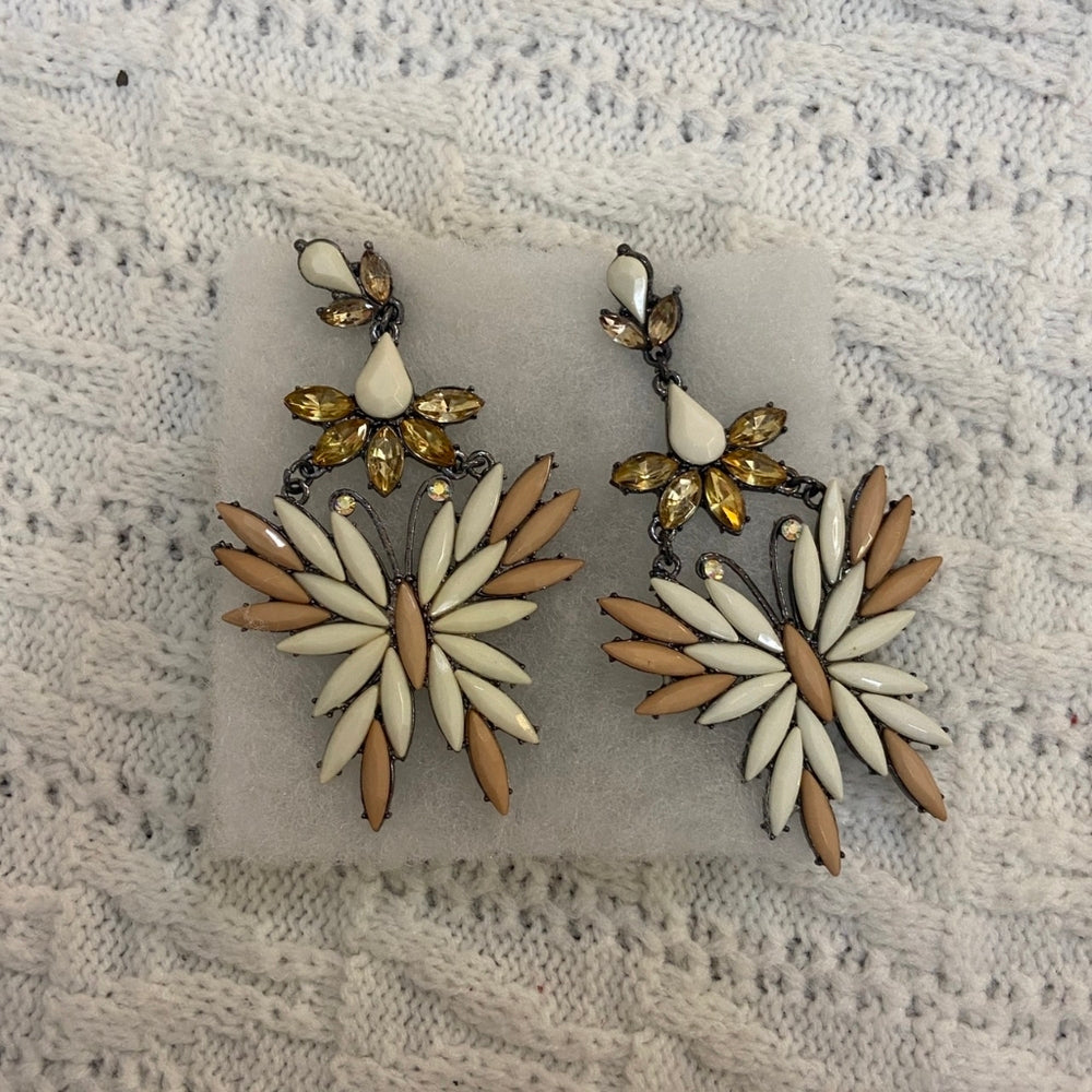 White and Beige Butterfly, Chandelier Dangling Pierced Earrings