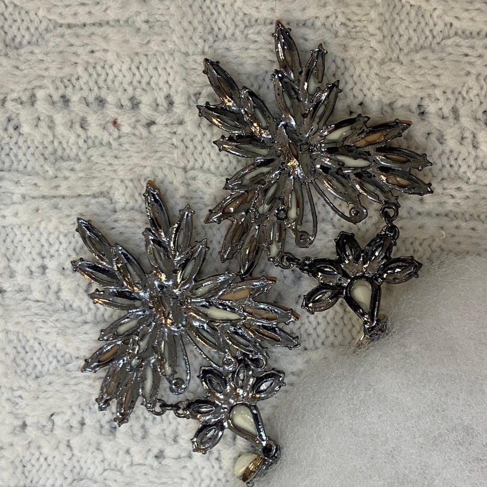 White and Beige Butterfly, Chandelier Dangling Pierced Earrings