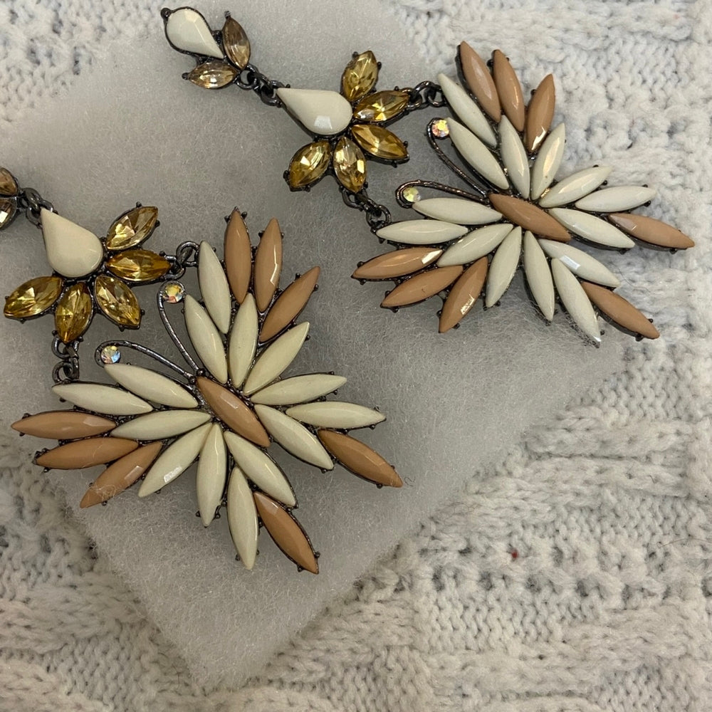 White and Beige Butterfly, Chandelier Dangling Pierced Earrings