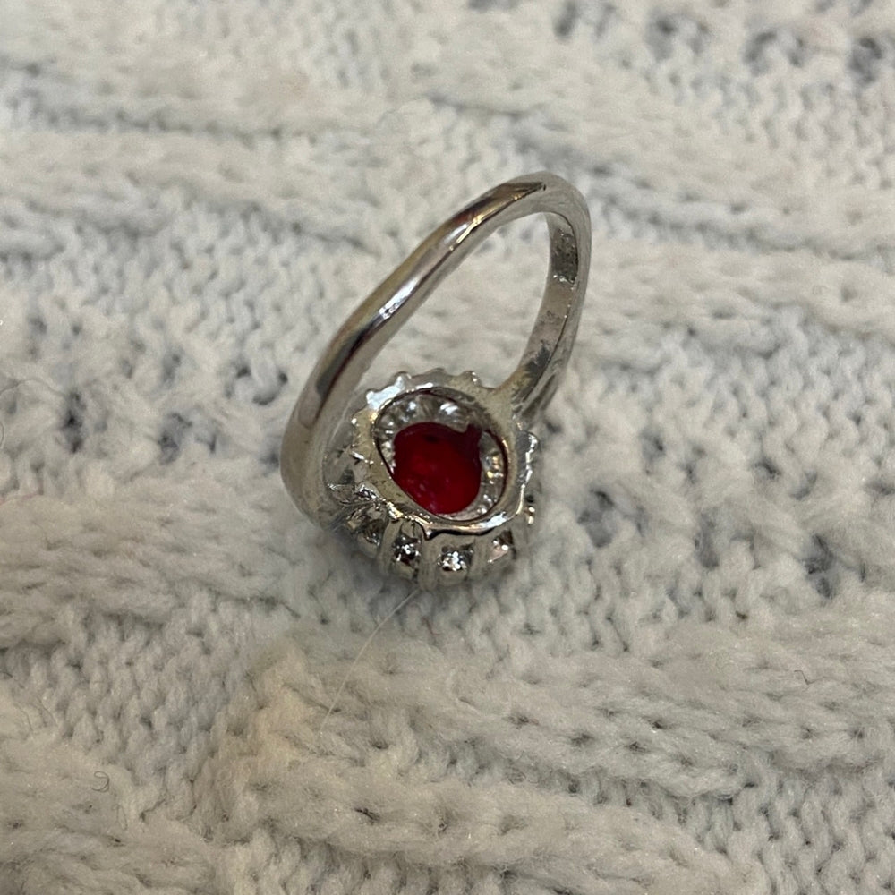 Faux Red Ruby, Small Princess Ring- Size 10