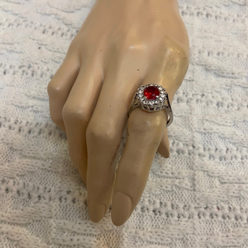 Faux Red Ruby, Small Princess Ring- Size 10