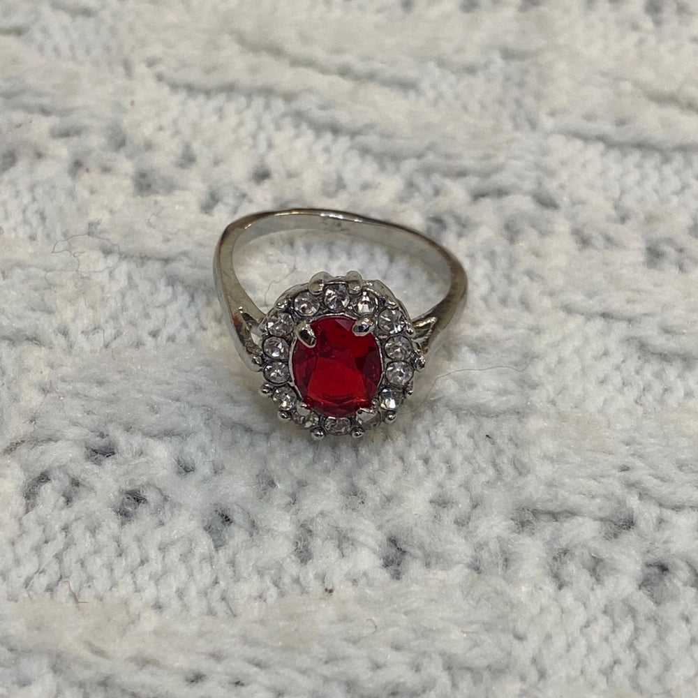 Faux Red Ruby, Small Princess Ring- Size 10