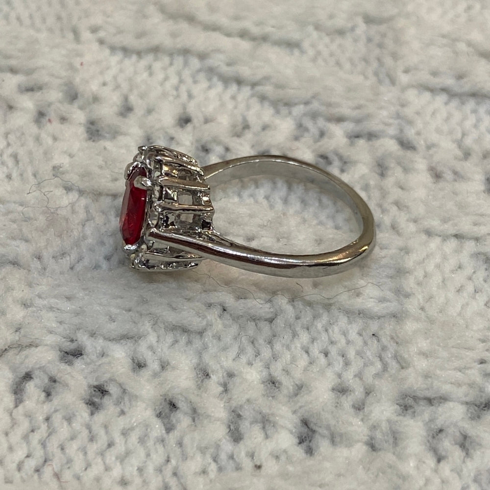 Faux Red Ruby, Small Princess Ring- Size 10