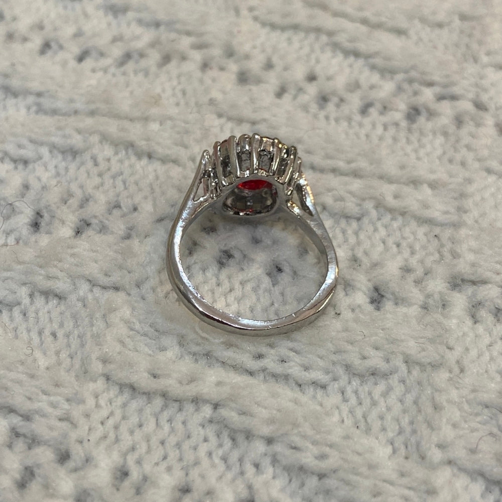 Faux Red Ruby, Small Princess Ring- Size 10