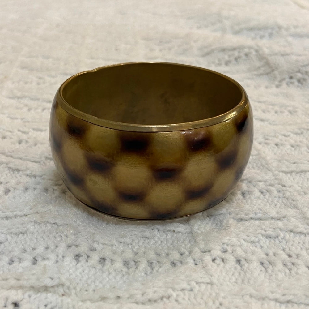 Vintage Gold Bangle with Brass Brow Plaid Design