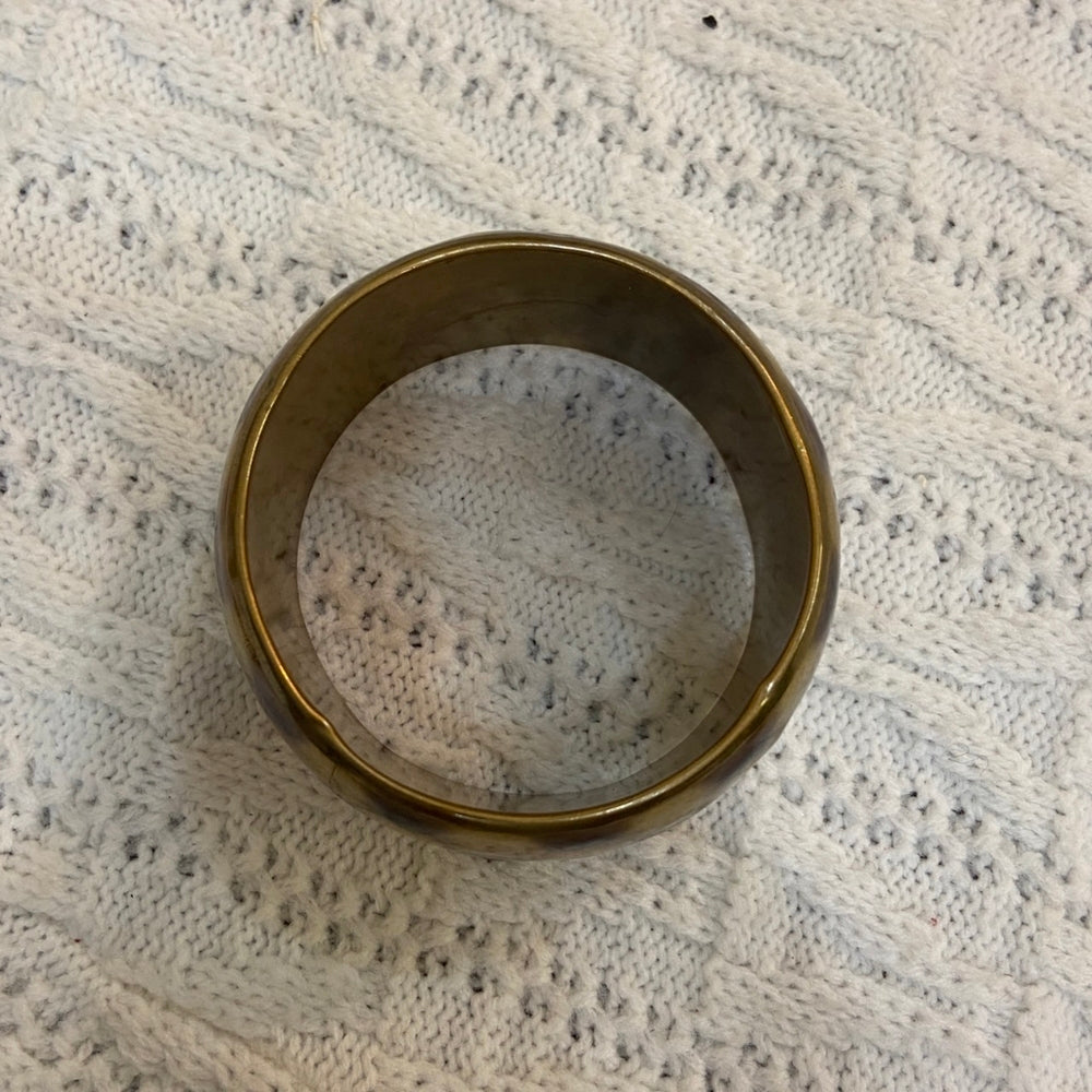 Vintage Gold Bangle with Brass Brow Plaid Design