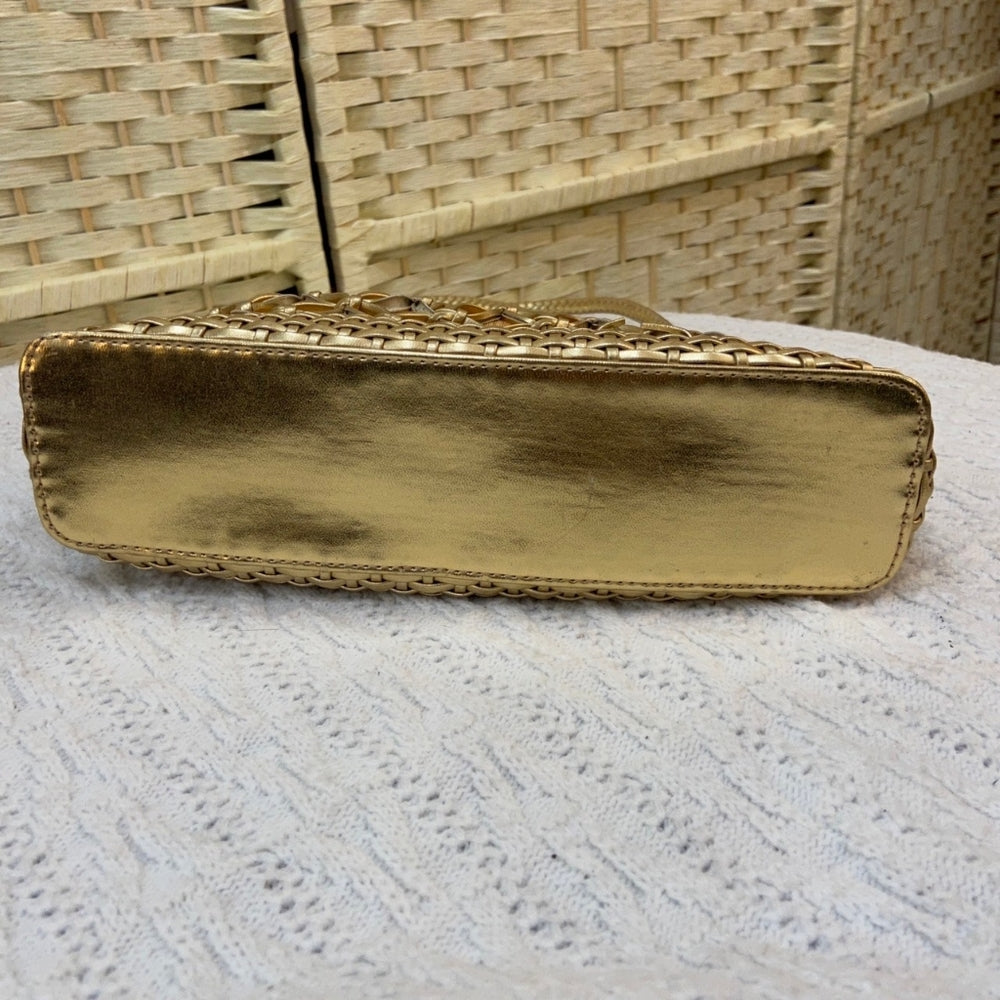 Gold Cut-Out Floral Hand Bag with Braided Handle