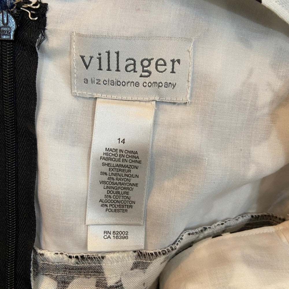 Villager Liz Claiborne, Black and White Floral Dress - Size 14