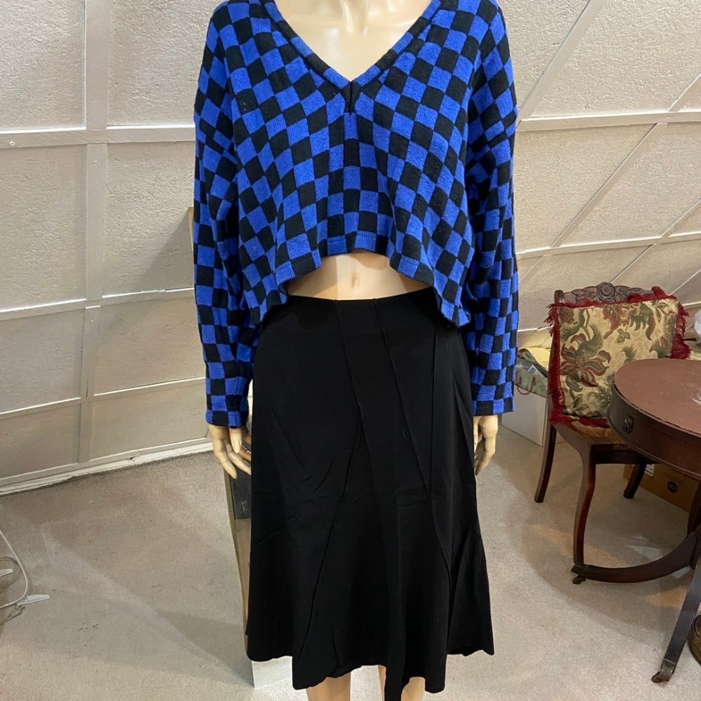One Step Up, Plaid Blue Sweater - Size Free