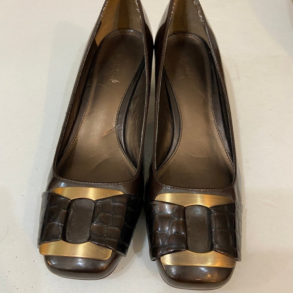 Liz Claiborne, Brown and Gold Square Heels - Size 8